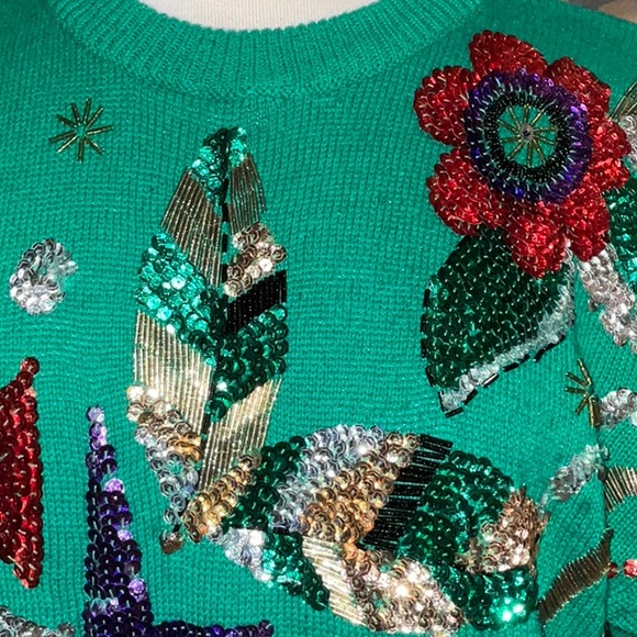 Western Collection Ramie & Cotton Sequined Crew Neck Sweater Medium - Picture 5 of 15